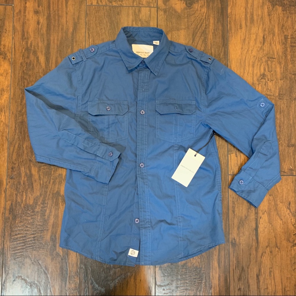 NWT Paper Cloth Boys Blue Button Down Size 8